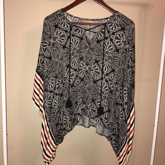 Democracy Navy and White Print Poncho Size Small - Picture 1 of 7